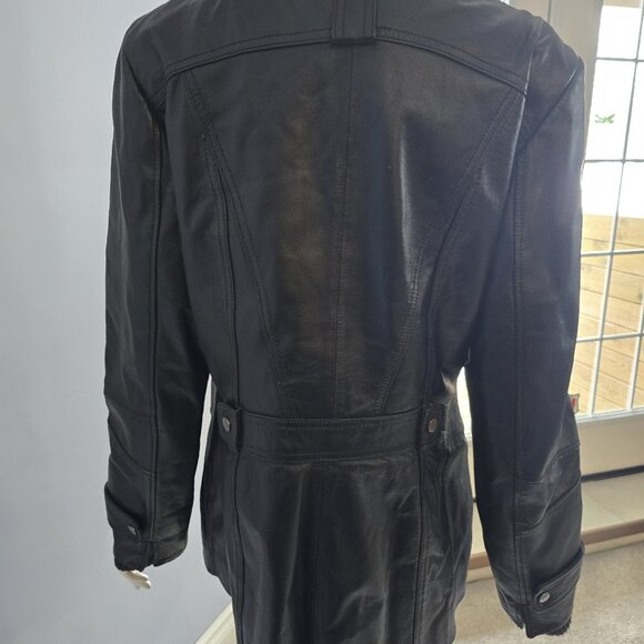 Danier Black leather Coat - Stand Collar Mid-Lenght Jacket - Picture 2 of 4
